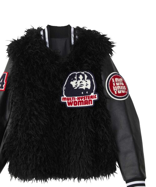 極美品✨ヒステリックグラマー⬛︎ボアジャケット★スタジャン★ワッペン　　パープル HYSTERIC WOMANワッペン フェイクファースタジャン（スタジャン