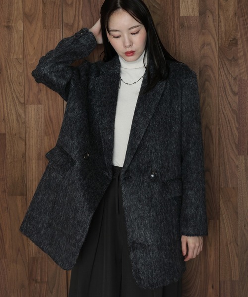 J by blue(ジェイバイブルー)の「シャギーハーフコート(ピーコート・レディース・ブラウン/チャコールグレー・MEDIUM)」の16枚目の写真
