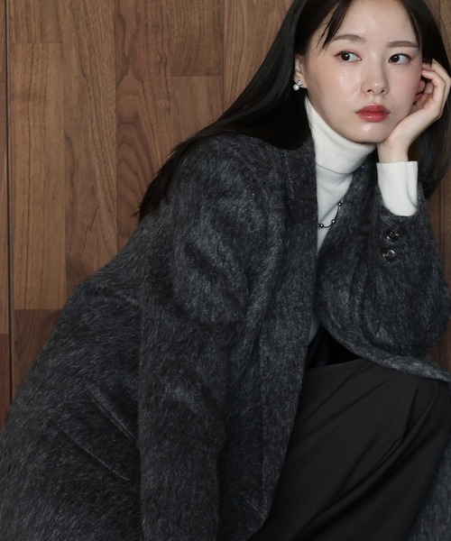 J by blue(ジェイバイブルー)の「シャギーハーフコート(ピーコート・レディース・ブラウン/チャコールグレー・MEDIUM)」の13枚目の写真