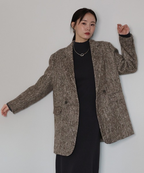 J by blue(ジェイバイブルー)の「シャギーハーフコート(ピーコート・レディース・ブラウン/チャコールグレー・MEDIUM)」の3枚目の写真