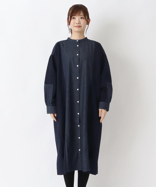 one'sterrace（ワンズテラス）の「デニム袖切替え 前開きワンピース（ワンピース・レディース・ネイビー系5/ブルー系その他7・02）」の3枚目の写真