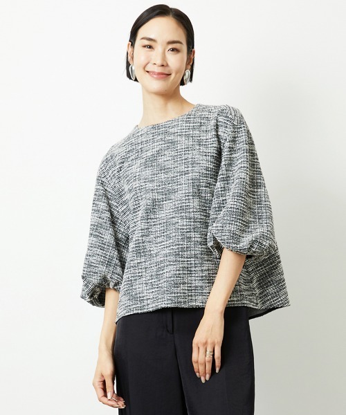 MICHEL KLEIN(ミッシェル・クラン)の「ツィードライクプルオーバー(Tシャツ/カットソー・レディース・ネイビー/グレー・38)」の2枚目の写真