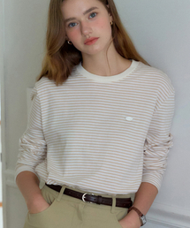 ストライプスリーブTシャツ - ベージュ