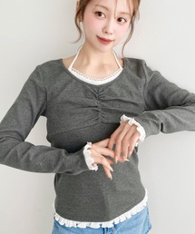 キャミレイヤード風長袖リブトップス