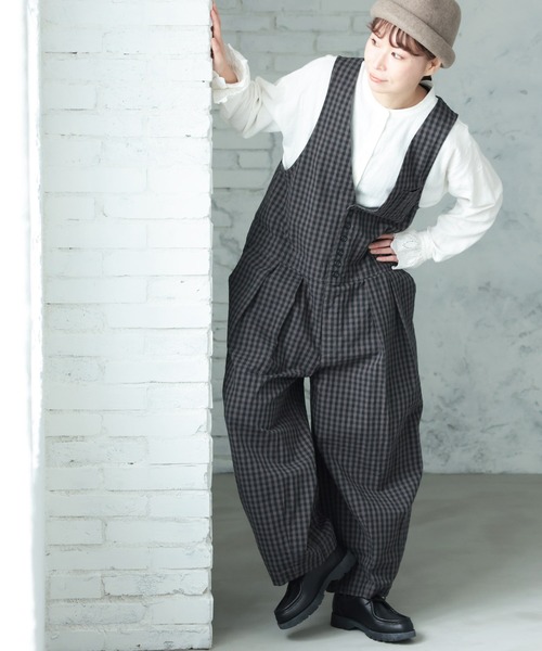 soulberry（ソウルベリー）の「ギンガムチェックのサロペット（サロペット/オーバーオール・レディース・チャコール・M/L/LL/3L/4L/5L）」の5枚目の写真