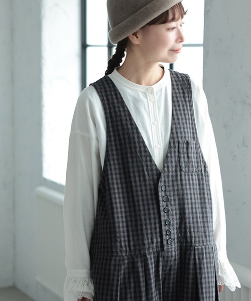 soulberry（ソウルベリー）の「ギンガムチェックのサロペット（サロペット/オーバーオール・レディース・チャコール・M/L/LL/3L/4L/5L）」の4枚目の写真