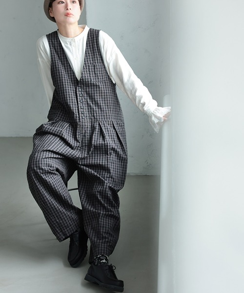 soulberry（ソウルベリー）の「ギンガムチェックのサロペット（サロペット/オーバーオール・レディース・チャコール・M/L/LL/3L/4L/5L）」の3枚目の写真