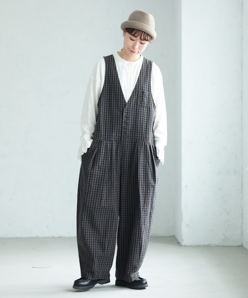 soulberry（ソウルベリー）の「ギンガムチェックのサロペット（サロペット/オーバーオール・レディース・チャコール・M/L/LL/3L/4L/5L）」の8枚目の写真