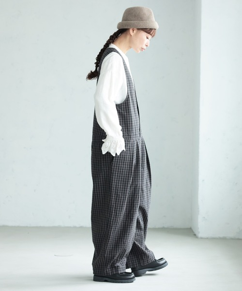 soulberry（ソウルベリー）の「ギンガムチェックのサロペット（サロペット/オーバーオール・レディース・チャコール・M/L/LL/3L/4L/5L）」の7枚目の写真
