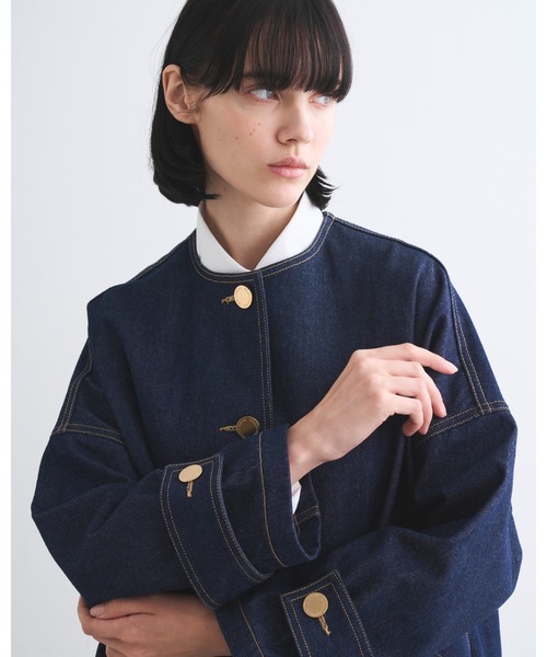 Traditional Weatherwear(トラディショナルウェザーウェア)の「MALTON N/C SHORT DENIM(ステンカラーコート・レディース・ワンウォッシュ・34/32/30)」の6枚目の写真