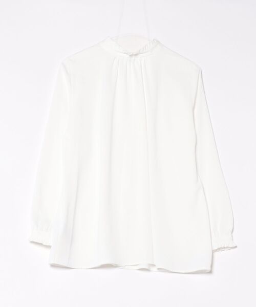 m.f.editorial（エムエフエディトリアル）の「【ストレッチ イージーケア UVカット】バンドカラーフリル 長袖ブラウス（シャツ/ブラウス・レディース・ライトグレー/アイボリー・MEDIUM/LARGE）」の3枚目の写真