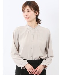 m.f.editorial | 【ストレッチ イージーケア UVカット】バンドカラーフリル 長袖ブラウス(シャツ/ブラウス)