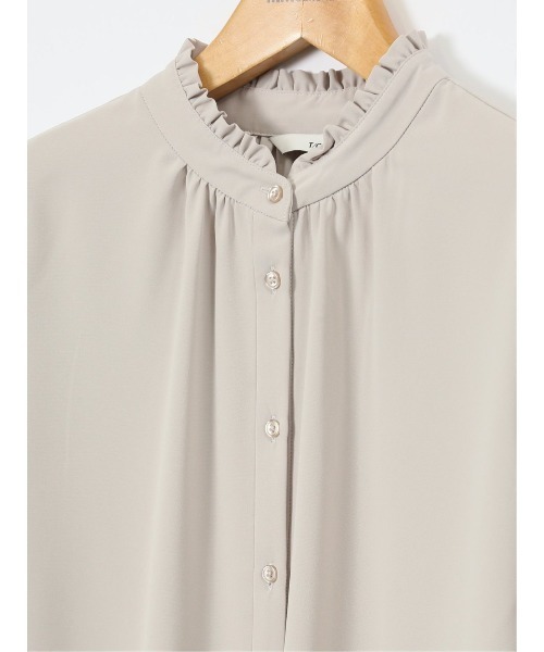 m.f.editorial（エムエフエディトリアル）の「【ストレッチ イージーケア UVカット】バンドカラーフリル 長袖ブラウス（シャツ/ブラウス・レディース・ライトグレー/アイボリー・MEDIUM/LARGE）」の11枚目の写真