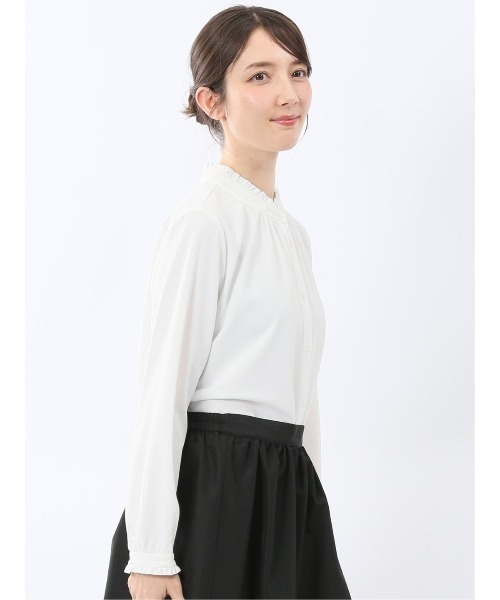 m.f.editorial(エムエフエディトリアル)の「【ストレッチ イージーケア UVカット】バンドカラーフリル 長袖 ブラウス(シャツ/ブラウス・レディース・ライトグレー/アイボリー・MEDIUM/LARGE)」の22枚目の写真
