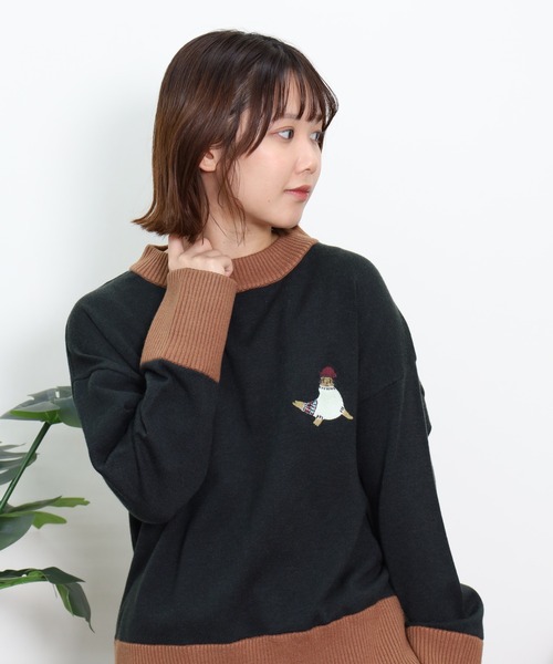 Emago(イマゴ)の「EMAGO あざらし刺繍プルオーバー(ニット/セーター・レディース・グリーン/レッド/杢グレー・FREE)」の3枚目の写真