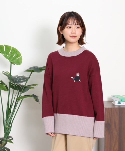 Emago(イマゴ)の「EMAGO あざらし刺繍プルオーバー(ニット/セーター・レディース・グリーン/レッド/杢グレー・FREE)」の21枚目の写真