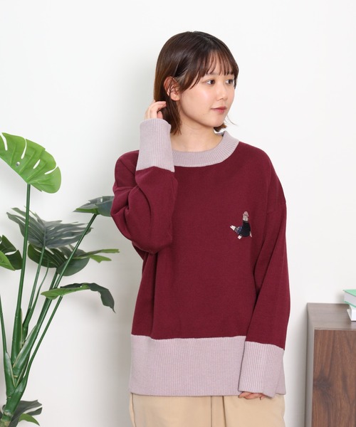 Emago(イマゴ)の「EMAGO あざらし刺繍プルオーバー(ニット/セーター・レディース・グリーン/レッド/杢グレー・FREE)」の22枚目の写真