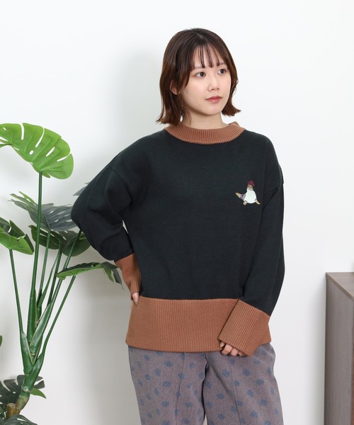 Emago(イマゴ)の「EMAGO あざらし刺繍プルオーバー(ニット/セーター・レディース・グリーン/レッド/杢グレー・FREE)」の11枚目の写真