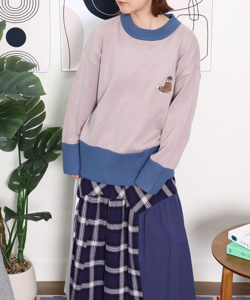 Emago(イマゴ)の「EMAGO あざらし刺繍プルオーバー(ニット/セーター・レディース・グリーン/レッド/杢グレー・FREE)」の7枚目の写真