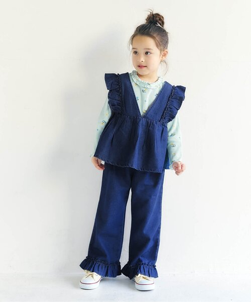 apres les cours（アプレレクール）の「【セットアップ】リボンフリルベスト&フリルパンツ2Pセット（セットアップ・キッズ・ドット/インディゴブルー・140/130/120/110/100/90/80）」の3枚目の写真