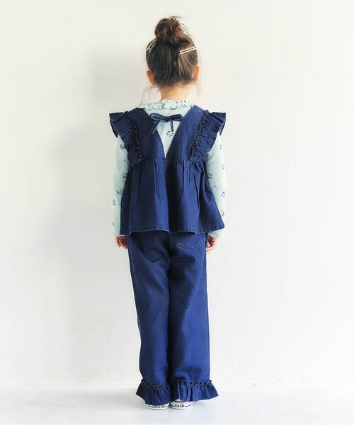 apres les cours（アプレレクール）の「【セットアップ】リボンフリルベスト&フリルパンツ2Pセット（セットアップ・キッズ・ドット/インディゴブルー・140/130/120/110/100/90/80）」の5枚目の写真