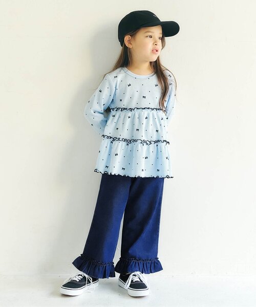 apres les cours（アプレレクール）の「【セットアップ】リボンフリルベスト&フリルパンツ2Pセット（セットアップ・キッズ・ドット/インディゴブルー・140/130/120/110/100/90/80）」の6枚目の写真