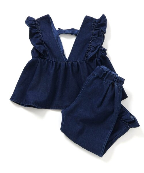 apres les cours（アプレレクール）の「【セットアップ】リボンフリルベスト&フリルパンツ2Pセット（セットアップ・キッズ・ドット/インディゴブルー・140/130/120/110/100/90/80）」の12枚目の写真