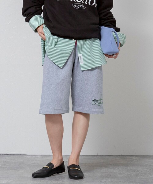 MAQWEL(マクウェル)の「【MAQWEL/マクウェル】《セットアップ対応》ウォッシャブルAgfT HALF-PANTS(スウェットパンツ・レディース・ネイビー/グレー・FREE)」の2枚目の写真