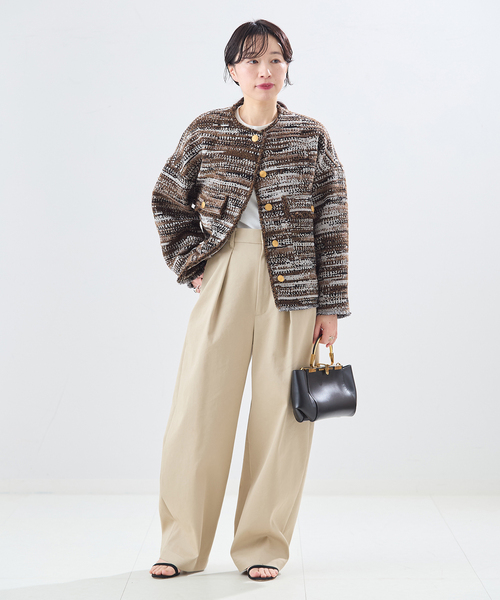 journal standard L'essage（ジャーナルスタンダードレサージュ）の「【一部店舗＆WEB限定】GIOLICATWEED ドルマンジャケット 2（ノーカラージャケット・レディース・ブルー系その他/モカ・FREE）」の3枚目の写真