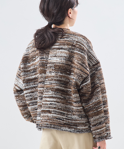 journal standard L'essage（ジャーナルスタンダードレサージュ）の「【一部店舗＆WEB限定】GIOLICATWEED ドルマンジャケット 2（ノーカラージャケット・レディース・ブルー系その他/モカ・FREE）」の8枚目の写真