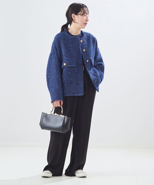 journal standard L'essage（ジャーナルスタンダードレサージュ）の「【一部店舗＆WEB限定】GIOLICATWEED ドルマンジャケット 2（ノーカラージャケット・レディース・ブルー系その他/モカ・FREE）」の10枚目の写真