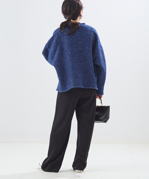 journal standard L'essage（ジャーナルスタンダードレサージュ）の「【一部店舗＆WEB限定】GIOLICATWEED ドルマンジャケット 2（ノーカラージャケット・レディース・ブルー系その他/モカ・FREE）」の12枚目の写真