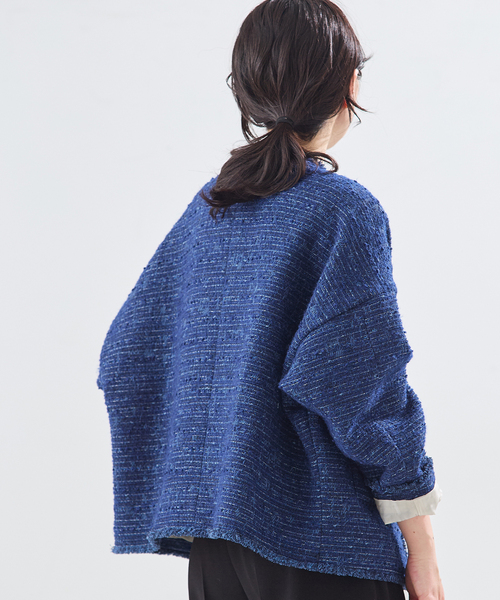 journal standard L'essage（ジャーナルスタンダードレサージュ）の「【一部店舗＆WEB限定】GIOLICATWEED ドルマンジャケット 2（ノーカラージャケット・レディース・ブルー系その他/モカ・FREE）」の15枚目の写真