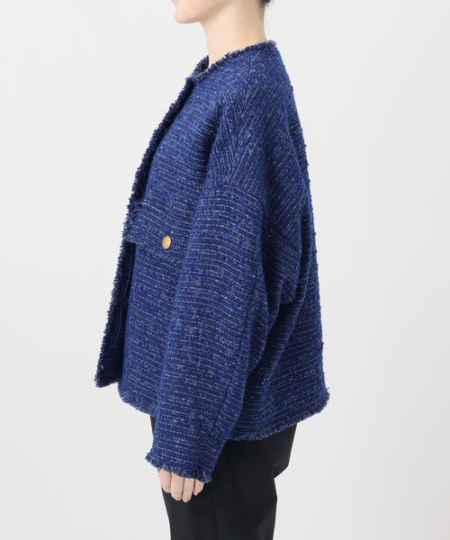 journal standard L'essage（ジャーナルスタンダードレサージュ）の「【一部店舗＆WEB限定】GIOLICATWEED ドルマンジャケット 2（ノーカラージャケット・レディース・ブルー系その他/モカ・FREE）」の17枚目の写真