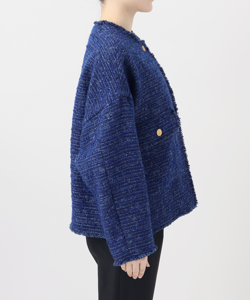 journal standard L'essage（ジャーナルスタンダードレサージュ）の「【一部店舗＆WEB限定】GIOLICATWEED ドルマンジャケット 2（ノーカラージャケット・レディース・ブルー系その他/モカ・FREE）」の19枚目の写真