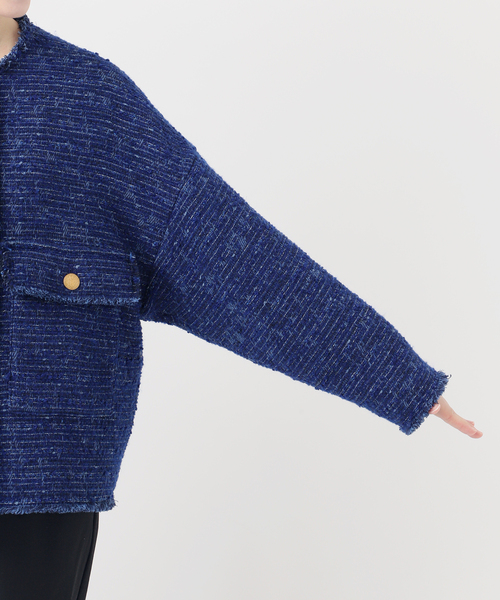 journal standard L'essage（ジャーナルスタンダードレサージュ）の「【一部店舗＆WEB限定】GIOLICATWEED ドルマンジャケット 2（ノーカラージャケット・レディース・ブルー系その他/モカ・FREE）」の20枚目の写真