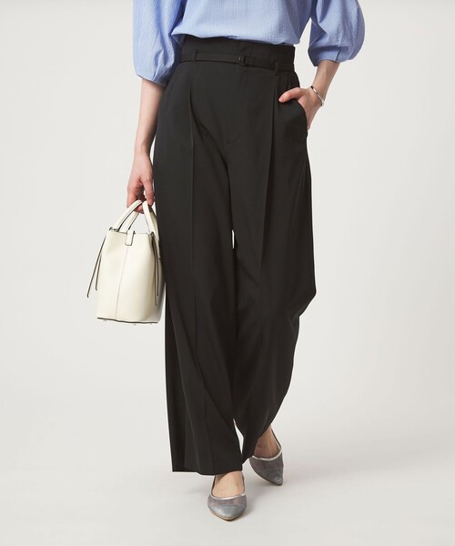 green label relaxing（グリーンレーベルリラクシング）の「［size SHORT/TALLあり］サラフール ワイド パンツ ストレッチ 接触冷感 UVカット（スラックス・レディース・ブラック/ベージュ/ネイビー・SHORT/34/36/38/40/42/44/46/TALL）」の2枚目の写真