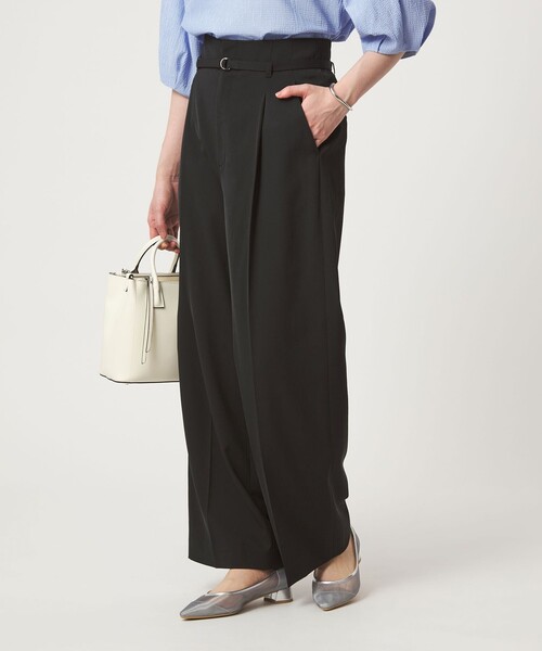 green label relaxing（グリーンレーベルリラクシング）の「［size SHORT/TALLあり］サラフール ワイド パンツ ストレッチ 接触冷感 UVカット（スラックス・レディース・ブラック/ベージュ/ネイビー・SHORT/34/36/38/40/42/44/46/TALL）」の7枚目の写真