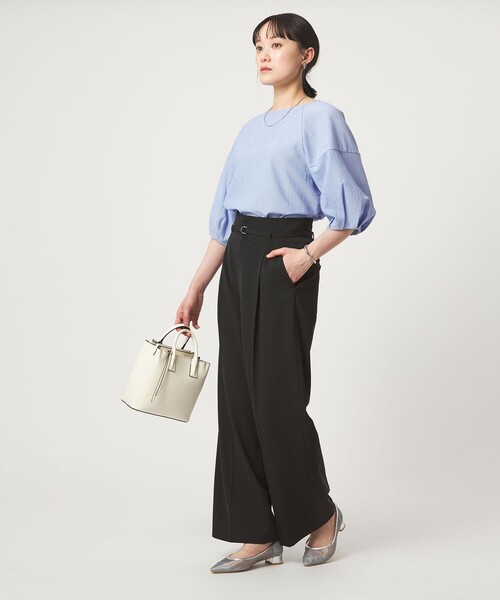 green label relaxing（グリーンレーベルリラクシング）の「［size SHORT/TALLあり］サラフール ワイド パンツ ストレッチ 接触冷感 UVカット（スラックス・レディース・ブラック/ベージュ/ネイビー・SHORT/34/36/38/40/42/44/46/TALL）」の8枚目の写真