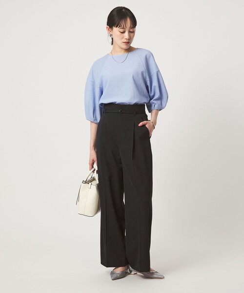 green label relaxing（グリーンレーベルリラクシング）の「［size SHORT/TALLあり］サラフール ワイド パンツ ストレッチ 接触冷感 UVカット（スラックス・レディース・ブラック/ベージュ/ネイビー・SHORT/34/36/38/40/42/44/46/TALL）」の9枚目の写真