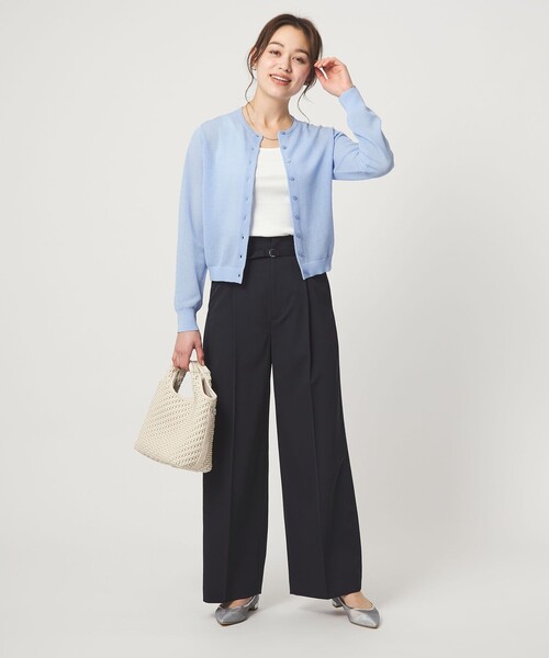 green label relaxing（グリーンレーベルリラクシング）の「［size SHORT/TALLあり］サラフール ワイド パンツ ストレッチ 接触冷感 UVカット（スラックス・レディース・ブラック/ベージュ/ネイビー・SHORT/34/36/38/40/42/44/46/TALL）」の12枚目の写真