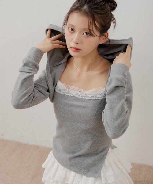 Chico(チコ)の「レースキャミ+フードボレロセット(Tシャツ/カットソー・レディース・ピンク/アイボリー/ブルー/グレー・FREE)」の2枚目の写真