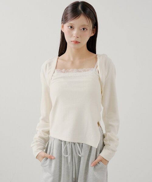 Chico(チコ)の「レースキャミ+フードボレロセット(Tシャツ/カットソー・レディース・ピンク/アイボリー/ブルー/グレー・FREE)」の5枚目の写真