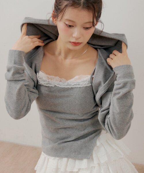 セール】レースキャミ+フードボレロセット（Tシャツ/カットソー