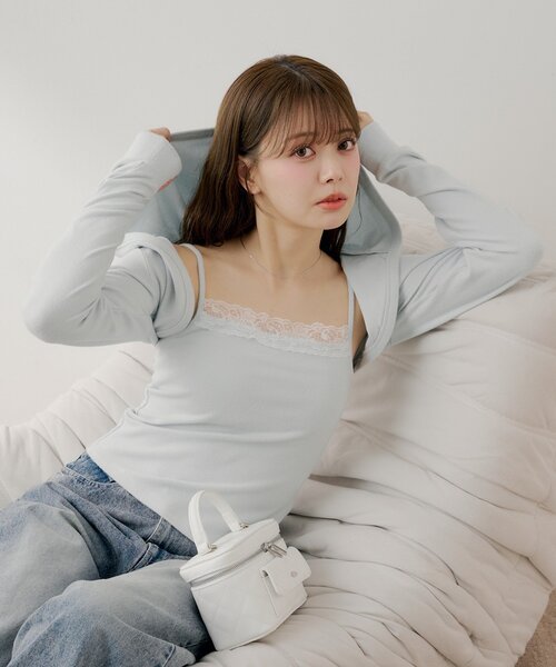 Chico(チコ)の「レースキャミ+フードボレロセット(Tシャツ/カットソー・レディース・ピンク/アイボリー/ブルー/グレー・FREE)」の15枚目の写真