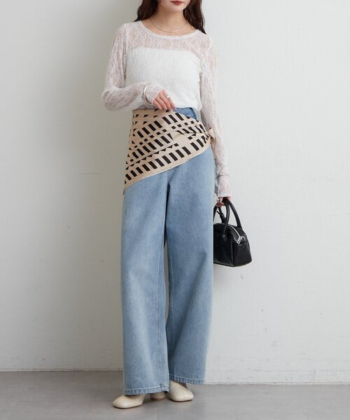 mystic（ミスティック）の「ジオメトリック柄 スカーフ（バンダナ/スカーフ・レディース・ベージュ・ONE SIZE）」の4枚目の写真