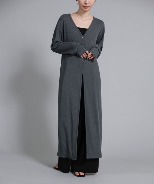select MOCA Et（セレクトモカエト）の「【Et】2-Way Ribbed Long Cardigan（カーディガン/ボレロ・レディース・ベージュ/チャコール・FREE）」の2枚目の写真