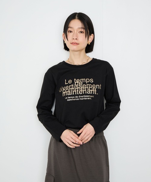 Mac-House(マックハウス)の「Idnes Le temps 箔プリントロンT(Tシャツ/カットソー・レディース・ブラック/サックスブルー/オフホワイト/レッド・FREE)」の2枚目の写真