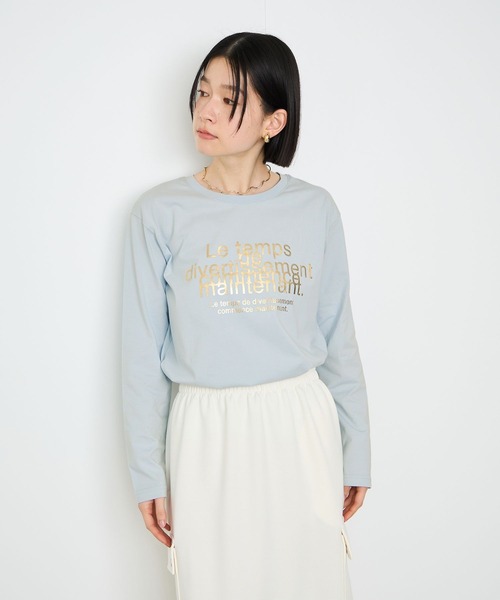 Mac-House(マックハウス)の「Idnes Le temps 箔プリントロンT(Tシャツ/カットソー・レディース・ブラック/サックスブルー/オフホワイト/レッド・FREE)」の10枚目の写真