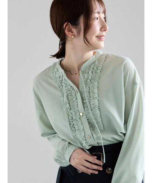 Te chichi（テチチ）の「フロントフリルキーネックブラウス（シャツ/ブラウス・レディース・ミント/グレー/オフホワイト・F）」の3枚目の写真